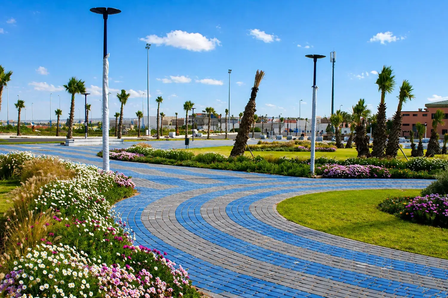 Corniche Sidi Bouzid — revêtement bleu et plantations