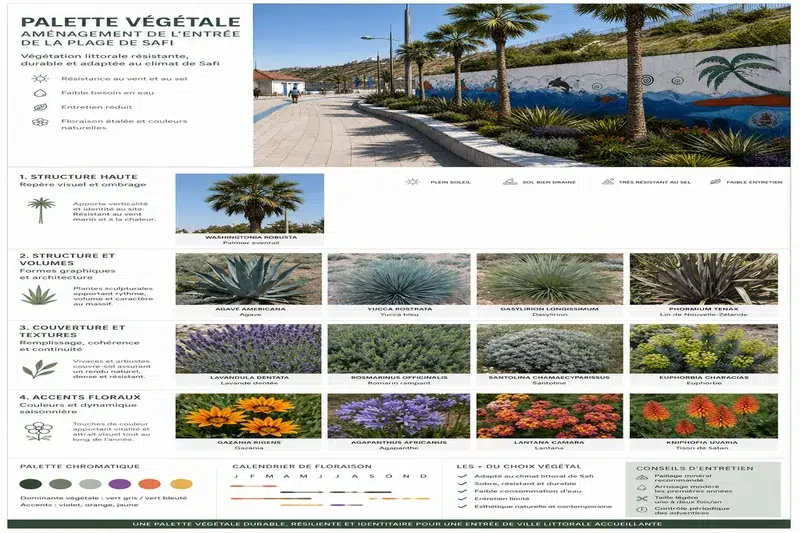 Palette végétale littorale entrée plage Safi