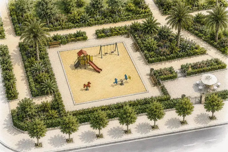 Espace jeux enfants bac sable Jardin Hassan II Safi