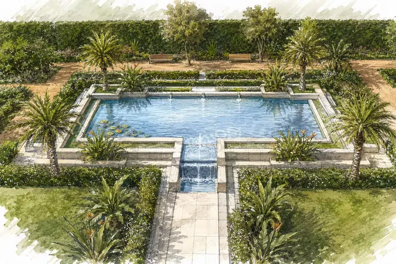 Jardin aquatique bassin nénuphars fontaine Jardin Hassan II Safi