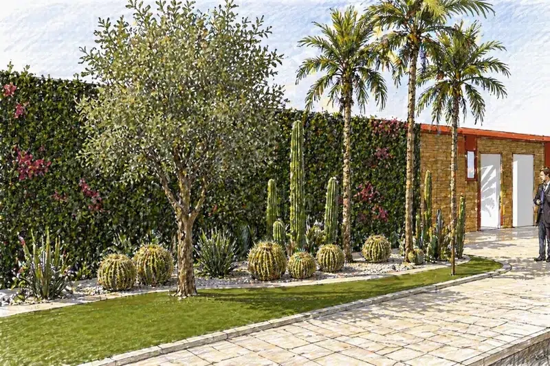 Jardin xérophyte palmiers cactées Consulat France Marrakech