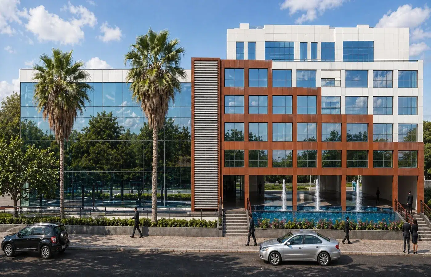 Siège SRM Ex RADEES Safi palmiers fontaine — paysagiste Maroc