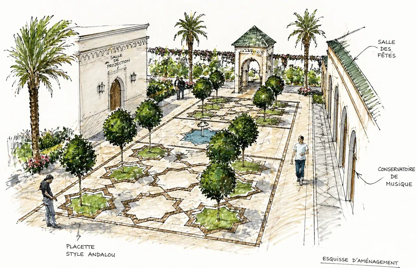 Placette andalouse Complexe Culturel — esquisse paysagère Maroc