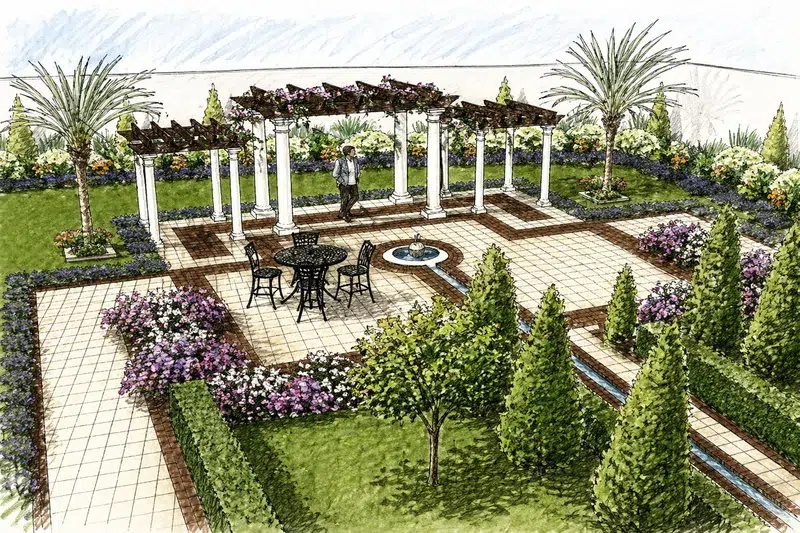 Pergola colonnes massifs fleuris Villa Yvonne Safi